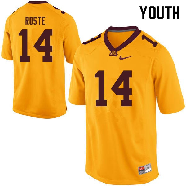 Youth #14 Jaran Roste Minnesota Golden Gophers College Football Jerseys Sale-Gold